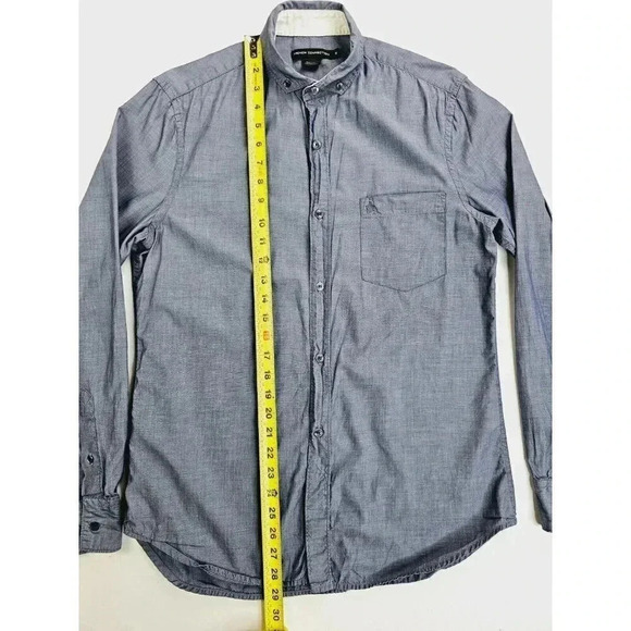 French Connection Size Small Mens Blue Embroidered Pocket Logo Button Down Shirt - Picture 10 of 11